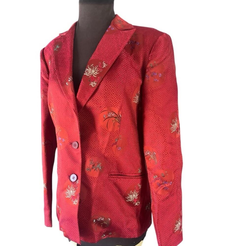Y2K Asian Inspired Silk Blend Chinoiserie Floral Brocade Blazer Womens Size 10 - Picture 4 of 8